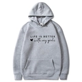 Heather gray hoodie with Life Is Better With My Girls slogan print and drawstring hood - S / Light Gray (With My Girls)