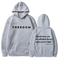 Unisex grauer Kapuzenpullover mit Freedom-Aufdruck und Zitat auf dem Rücken - S / Hellgrau