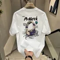 White heavy cotton oversized T-shirt with dynamic headphone graphic and graffiti text - White