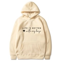 Creamy beige hoodie with black Life Is Better With My Boys text and kangaroo pocket - S / Khaki (With My Boys)