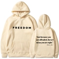 Beigefarbener Unisex-Hoodie mit Freedom-Aufdruck und Zitat auf der Rückseite - S / Khaki