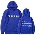 Royalblauer Unisex-Kapuzenpullover mit weißem Freedom-Aufdruck und Rückendesign - S / Blau