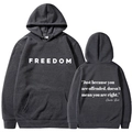 Dunkelgrauer Unisex-Hoodie mit Freedom-Aufdruck und Zitat auf der Rückseite in Studioansicht - S / Dunkelgrau