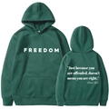Dunkelgrüner Unisex-Kapuzenpulli mit Freedom-Druck und Zitat auf dem Rücken aus Baumwolle - S / Dunkelgrün
