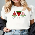 T-shirt estiva da donna bianca con stampa anguria Slice of Summer e girocollo casual chic - M / Bianco