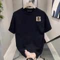 Men's black cotton T-shirt featuring a gothic R print and stylish rolled sleeves - S / Gothic Letter R Square Black