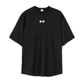 Men's black mesh fitness t-shirt with white dumbbell print and breathable round neck - M / Black