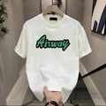 White cotton T-shirt featuring green retro Airway letter print on chest for men - S / Airway Letter White