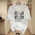 White cotton t-shirt for men with black paisley circle print and success text on back - S / Paisley Ring White