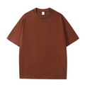 Deep brown cotton t-shirt with classic crew neck and premium heavy knit texture - S / Tops / Coffee