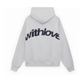 Übergroßer hellgrauer Hoodie für Damen und Herren mit dunklem withlove-Rückenaufdruck - S / Hellgrau mit schwarzem Text