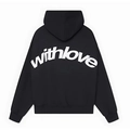 Oversize Hoodie in Schwarz mit Drop-Shoulders und weißem withlove Print am Rücken - S / Schwarz mit weißem Text