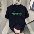 Men's black cotton T-shirt featuring green Airway letter print in a street style - S / Airway Letter Black