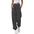 Women's dark gray high-waisted jogger pants with elastic cuffs and loose fit - S / Dark Gray