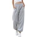 High-waisted light grey joggers with elastic waistband and side pockets for women - S / Light Gray