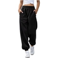 Women's black high-waisted baggy sweatpants with elastic waist and side pockets - S / Black