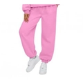 Pink high waisted joggers with elastic waist and cuffed ankles for casual sports style - Pink