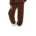 Women's high waist casual sports joggers in coffee brown with cuffed ankles - Coffee