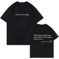 T-shirt in cotone nero con stampa You are enough e grafica con citazione sul retro - S / Nero