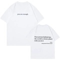 T-shirt bianca in cotone con stampa minimalista you are enough e citazione ispiratrice - S / Bianco