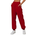 Women's high waist bright red sweatpants with elastic ankles for casual sports wear - Red