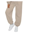 Women's beige high-waisted cotton knit joggers with elasticated ankle cuffs for sports - Camel