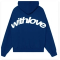 Dunkelblauer Oversize Hoodie mit weißem withlove Grafikdruck auf der Rückseite - S / Marineblau mit weißem Text