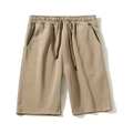 Women's wide-leg cotton sports shorts in khaki color with drawstring waist design - Coffee
