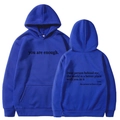 Women's royal blue fleece hoodie with letter print kangaroo pocket and drawstring - XS / Tops / Royal Blue - Black Print