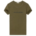 Armeegrünes Baumwoll-T-Shirt mit 'You are enough' Aufdruck auf der Brust - S / Armeegrün
