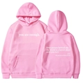 Women's pink fleece hoodie with white slogan print and front kangaroo pocket design - XS / Tops / Pink - White Print