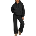 Women black oversized tracksuit featuring hooded sweatshirt and wide-leg jogger pants - S / Black