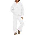 Oversized white lounge set featuring a cotton fleece hoodie and wide-leg sweatpants - S / White