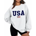Oversized white sweatshirt with USA flag print and drop shoulder long sleeves - S / White