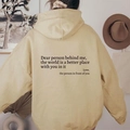 Cream oversized hoodie for women with Dear Person Behind Me back print and warm fleece - Beige