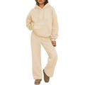 Women's oatmeal oversized hoodie and wide-leg sweatpants lounge set for daily comfort - S / Apricot