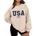 Oversized cream sweatshirt with USA flag print and drop shoulders in a casual sporty style - S / Khaki