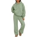Sage green oversized hoodie and wide-leg sweatpants two-piece casual athletic set - S / Green
