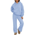 Women's casual oversized light blue tracksuit with hoodie and wide-leg sweatpants - S / Top And Bottom / Light Blue