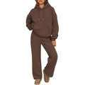 Women's brown oversized hoodie and wide-leg sweatpants sports set for casual wear - S / Top And Bottom / Coffee