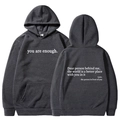 Women's dark charcoal fleece hoodie with white lettering and kangaroo pocket - XS / Tops / Dark Gray - White Print