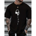 Men's black gothic t-shirt featuring white Music is Life headphone print design - Black