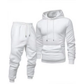 Men's white minimalist tracksuit with drawstring hoodie and cuffed joggers set - S / White