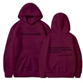 Burgundy fleece hoodie for women with kangaroo pocket and You Are Enough print - XS / Tops / Wine Red - Black Print