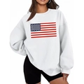 White oversized crewneck sweatshirt featuring a vintage American flag print on chest - White 1