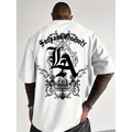 Men's oversized white t-shirt featuring gothic LA back print and streetwear design - White 1