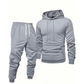 Casual grey hooded sweatshirt and joggers set in soft cotton blend for autumn wear - S / Light Gray