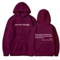 Women's burgundy fleece hoodie with white motivational text prints and kangaroo pocket - XS / Tops / Wine Red - White Print
