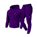 Dettaglio del set felpa con cappuccio e joggers viola con stampa di lettere stampate - Taglia S / Viola