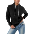 Klassischer schwarzer Kapuzenpullover mit weißen Kordeln und Kängurutasche - S / Schwarz